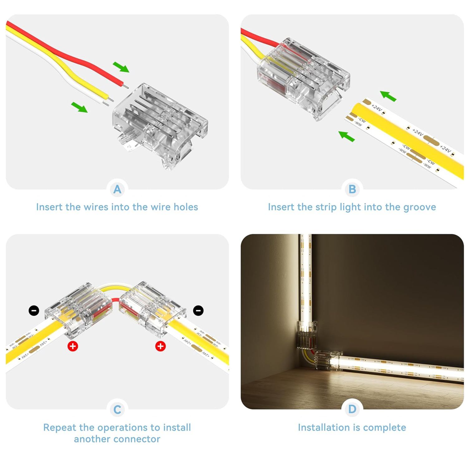 3pin cct adjustable cob led strip connector